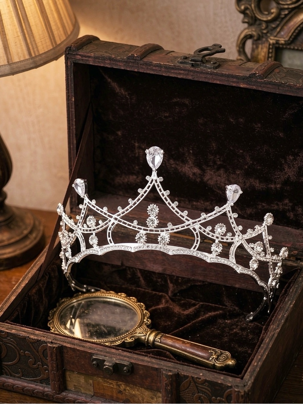 Crystal Tiara Crown - Silver Rhinestone Bridal Headpiece